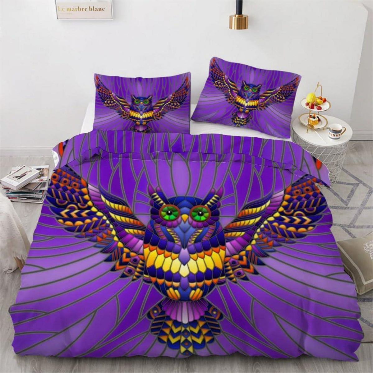 Eulen-Bettwäsche-Set 135x200 cm | Mikrofaser | 4-teilig
