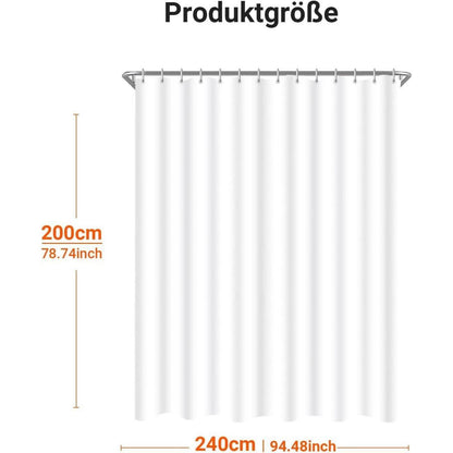 Duschvorhang Reinweiß 240x200cm Textil Wasserabweisend Waschbar