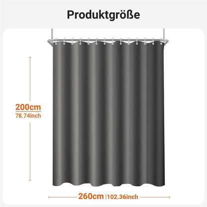 Duschvorhang Dunkelgrau 260x200cm Textil Wasserabweisend Waschbar