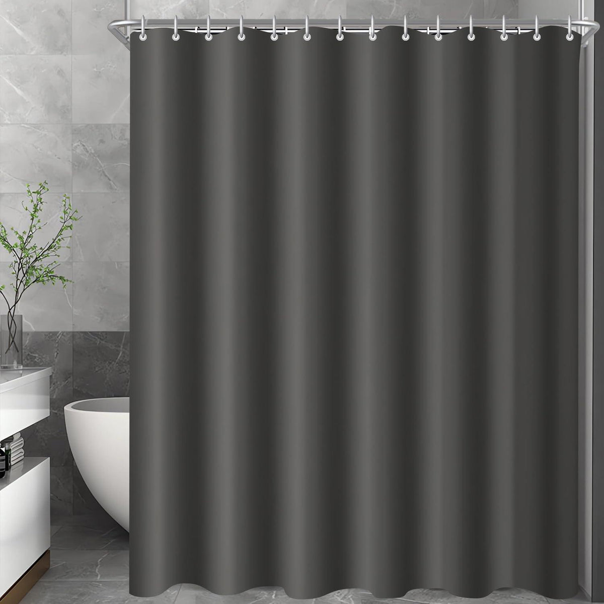 Duschvorhang Dunkelgrau 260x200cm Textil Wasserabweisend Waschbar