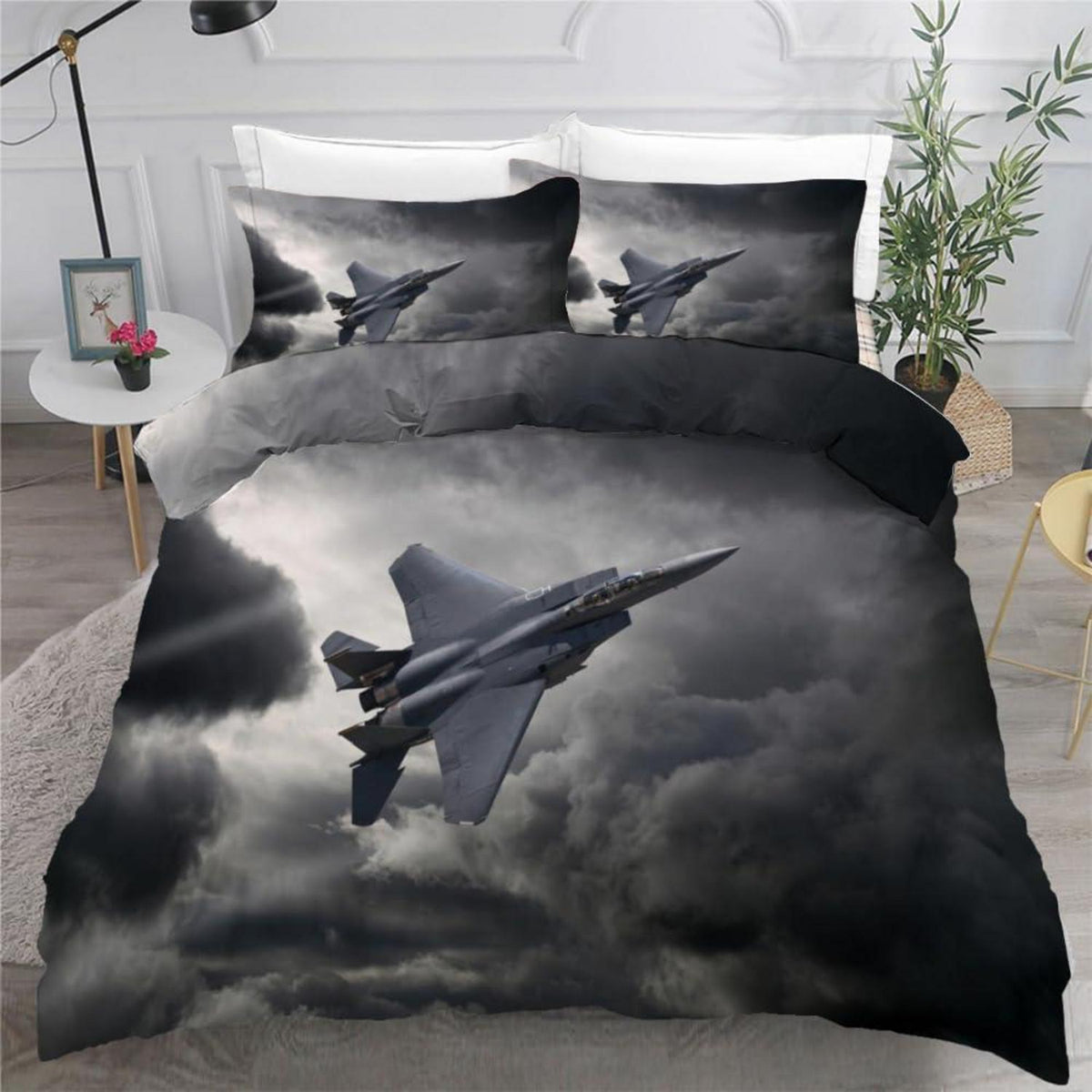 Flugzeug Bettwäsche Set 220x240 cm - 3-teilig Retro Mikrofaser
