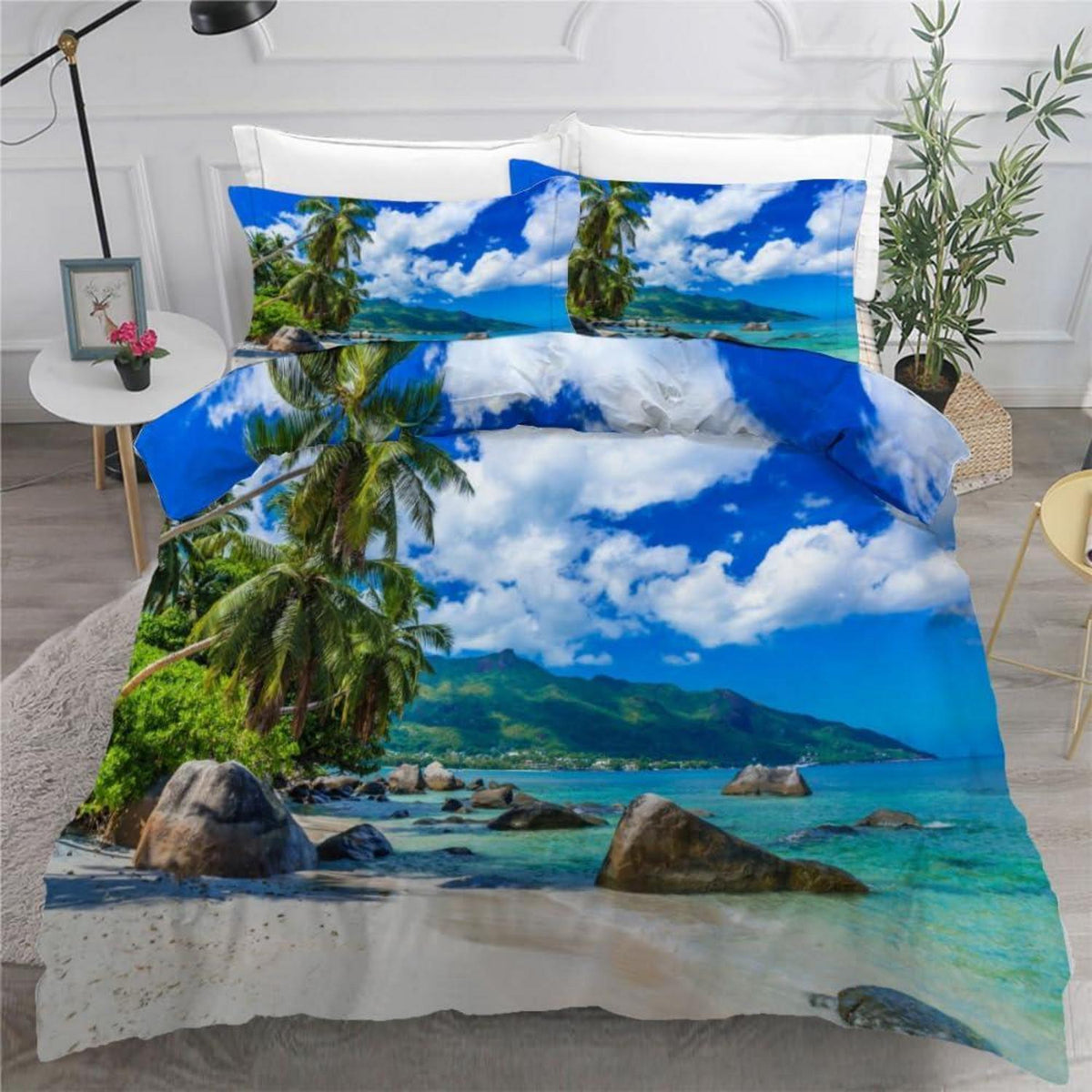 Bettwäsche Set Palme 220x240 cm | 3-teilig, Mikrofaser, 3D-Motiv