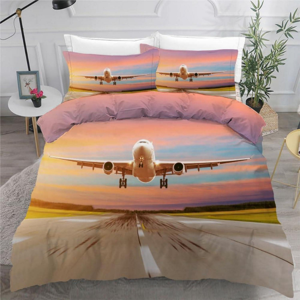 Flugzeug Bettwäsche Set 220x240 cm - 3-teilig Mikrofaser