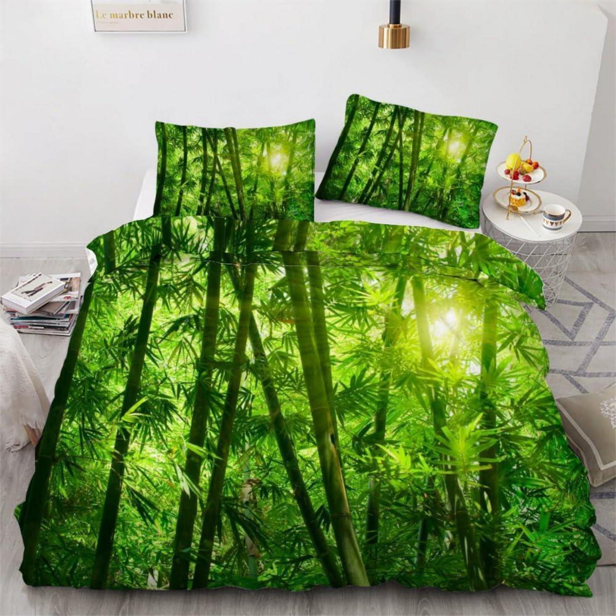 Bettwäsche-Set Bambus 220x240 cm, Grüner Wald 3D, 3-teilig