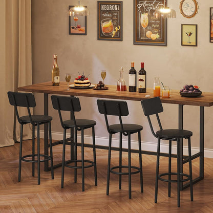 Barhocker Set 2er-Pack mit Rückenlehne & Fußstütze Schwarz