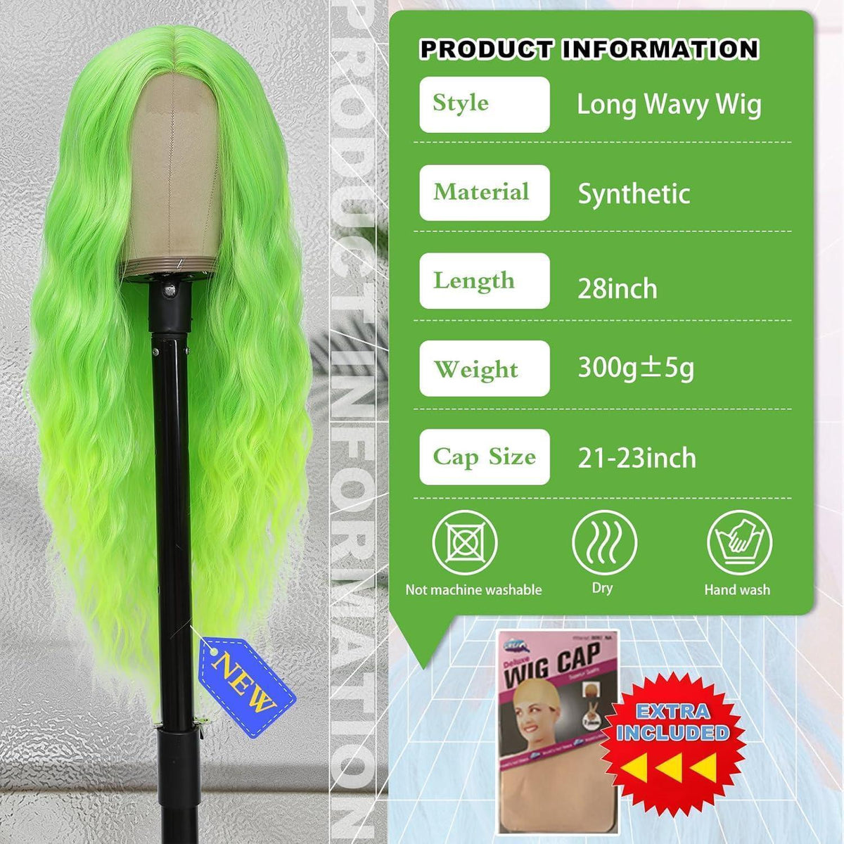 Grüne Cosplay Perücke 28 Zoll – Lange, Wellige Synthetik Perücke