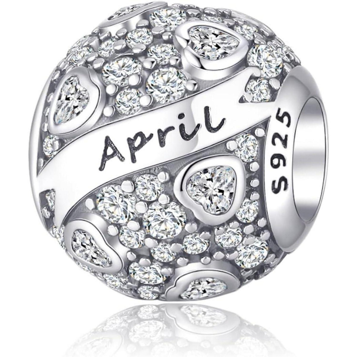 925 Sterling Silber Geburtsstein Charm Anhänger - April Herz Zirkon