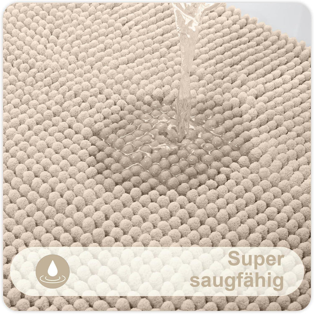 Chenille Badematte rutschfest & saugfähig 40x60 cm Beige