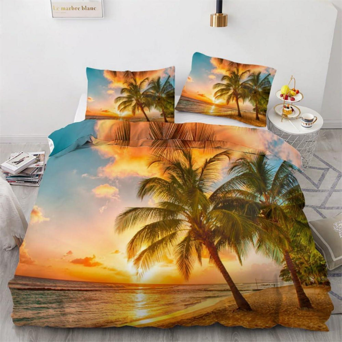 Bettwäsche Set Palme 220x240 cm | 3-teilig, Mikrofaser, 3D-Motiv