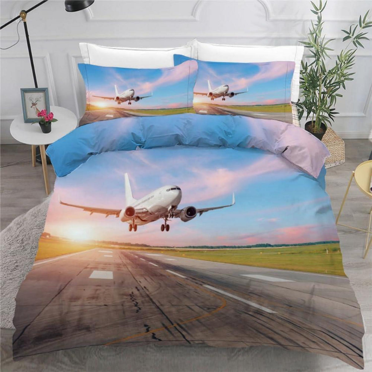 Kinder Bettwäsche Flugzeug 135x200 cm 4tlg. Mikrofaser 3D
