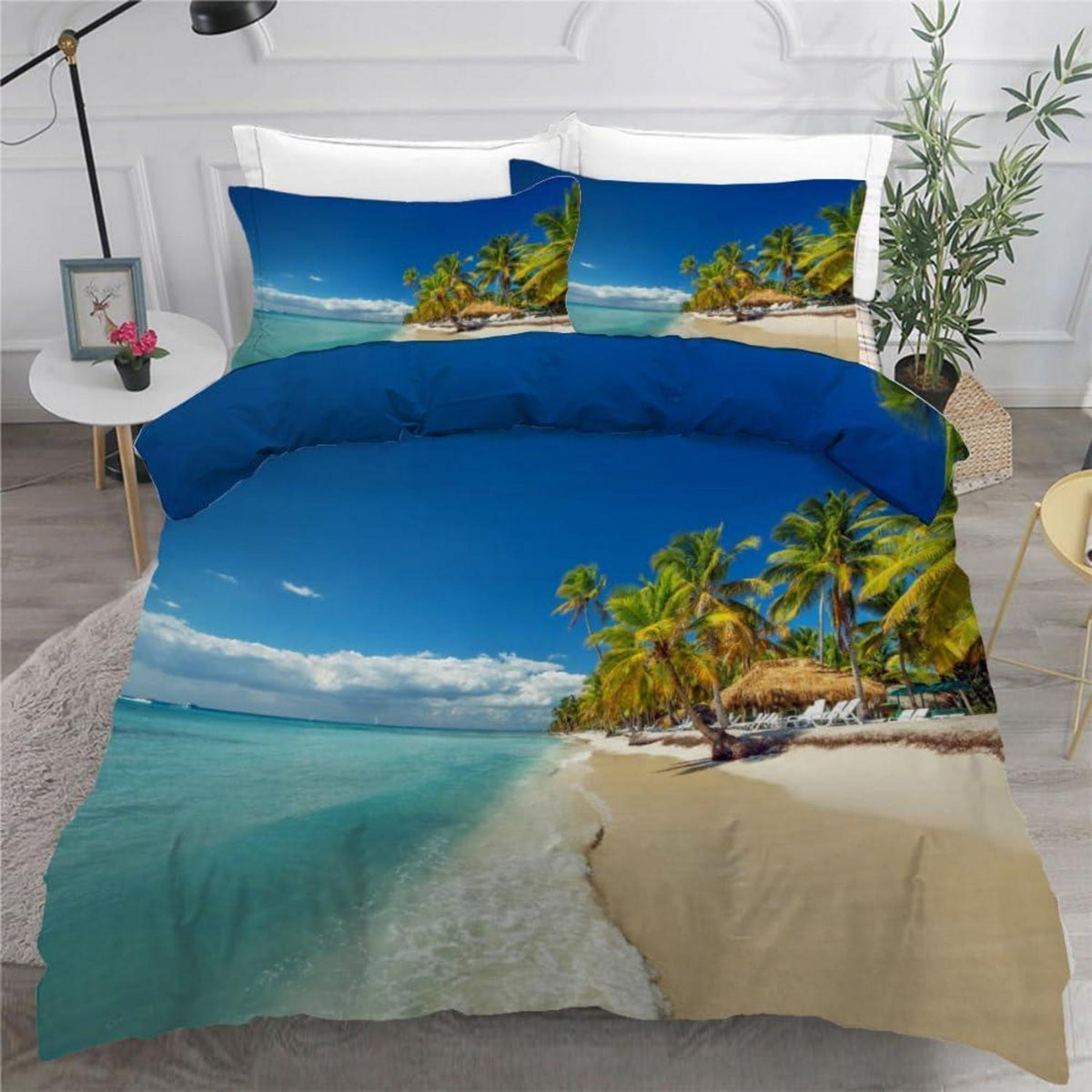 Bettwäsche Set Palme 220x240 cm - 3-teilig, Mikrofaser, 3D-Motiv