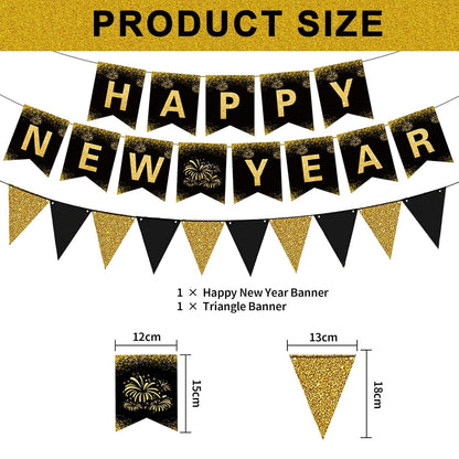Silvester Deko Set 2024 Happy New Year Banner Luftballons Zigzag
