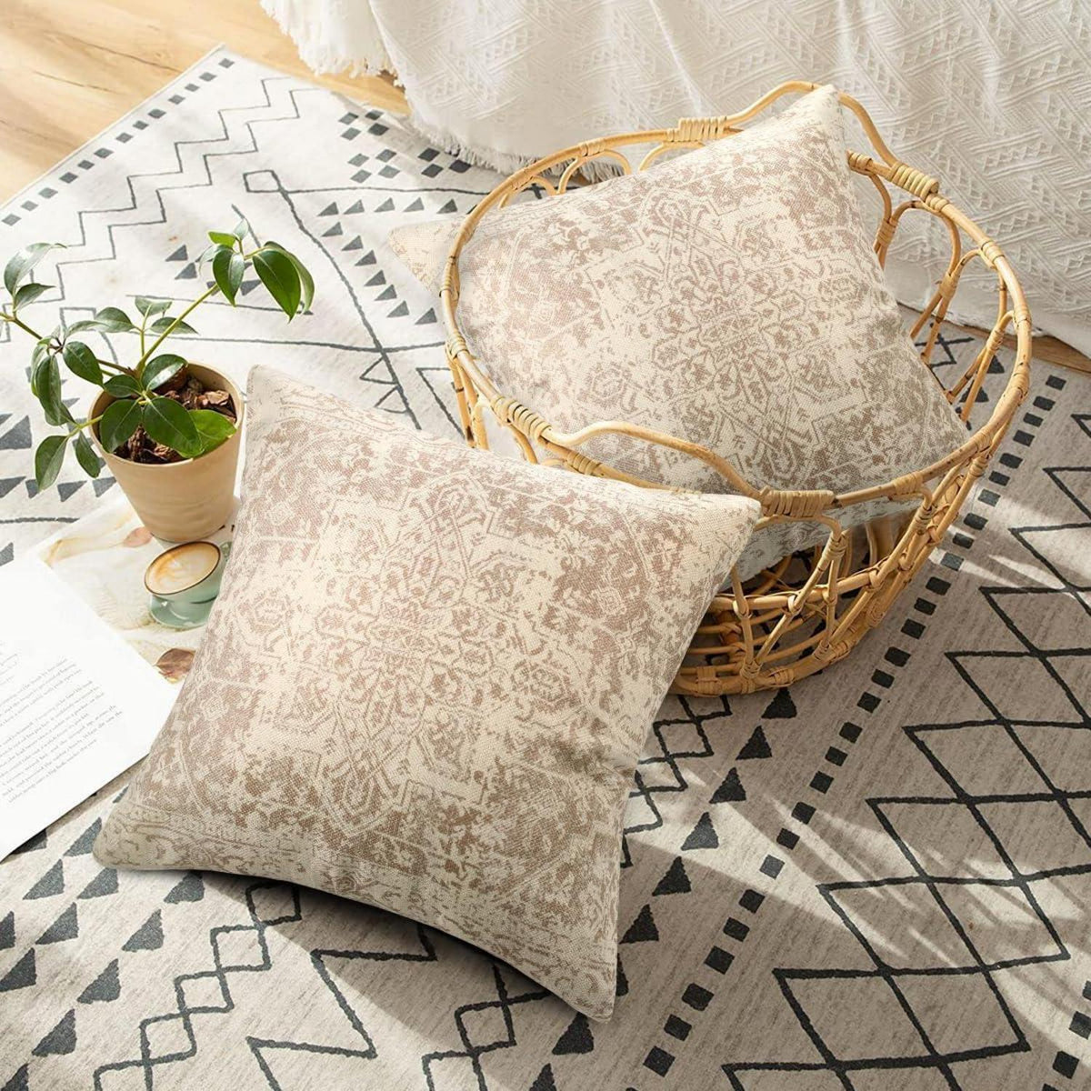 Boho Kissenbezüge 50x50 cm - 2er Set, Beige, Exotische Muster