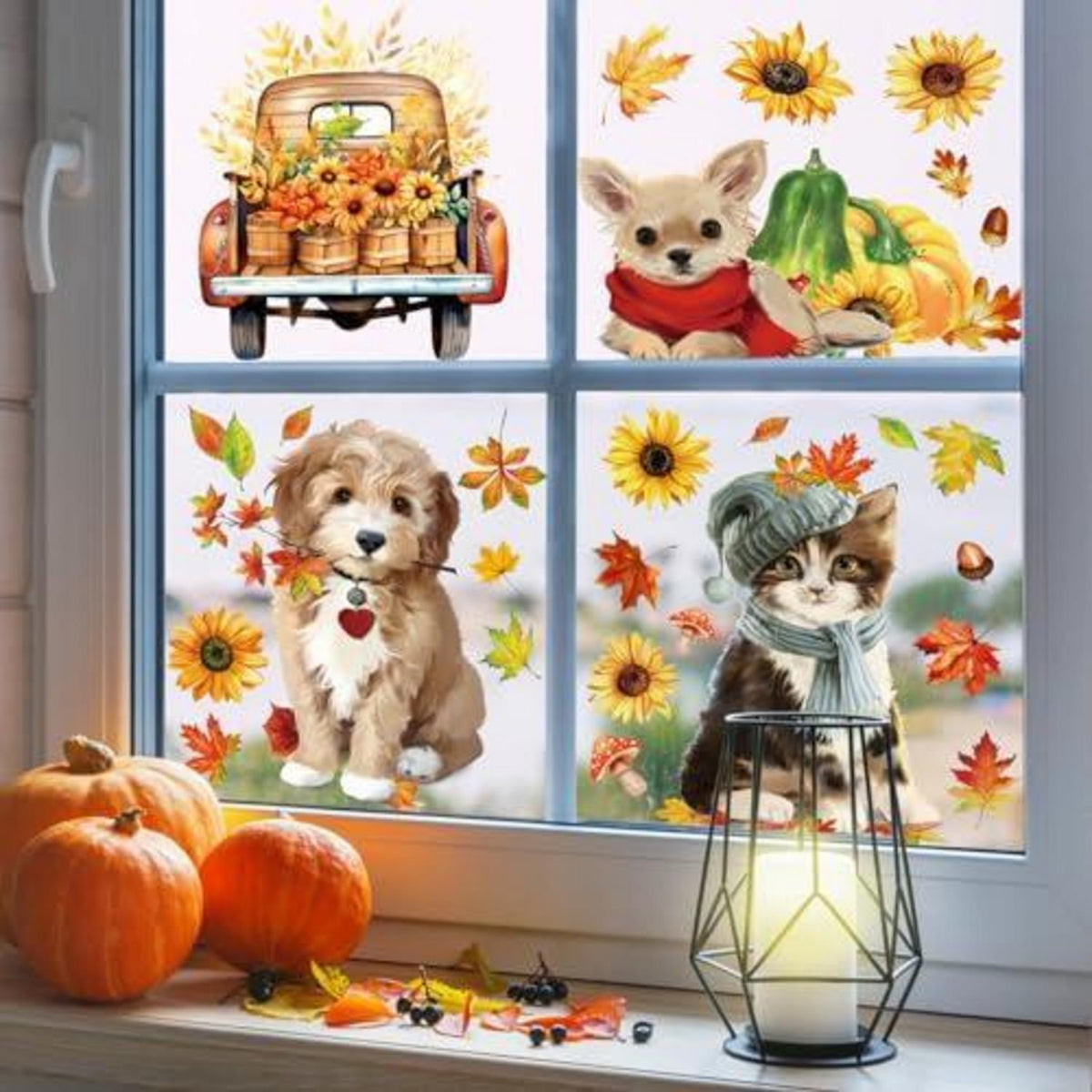 Herbst Fensterbilder 9 Blatt – Thanksgiving Deko Aufkleber