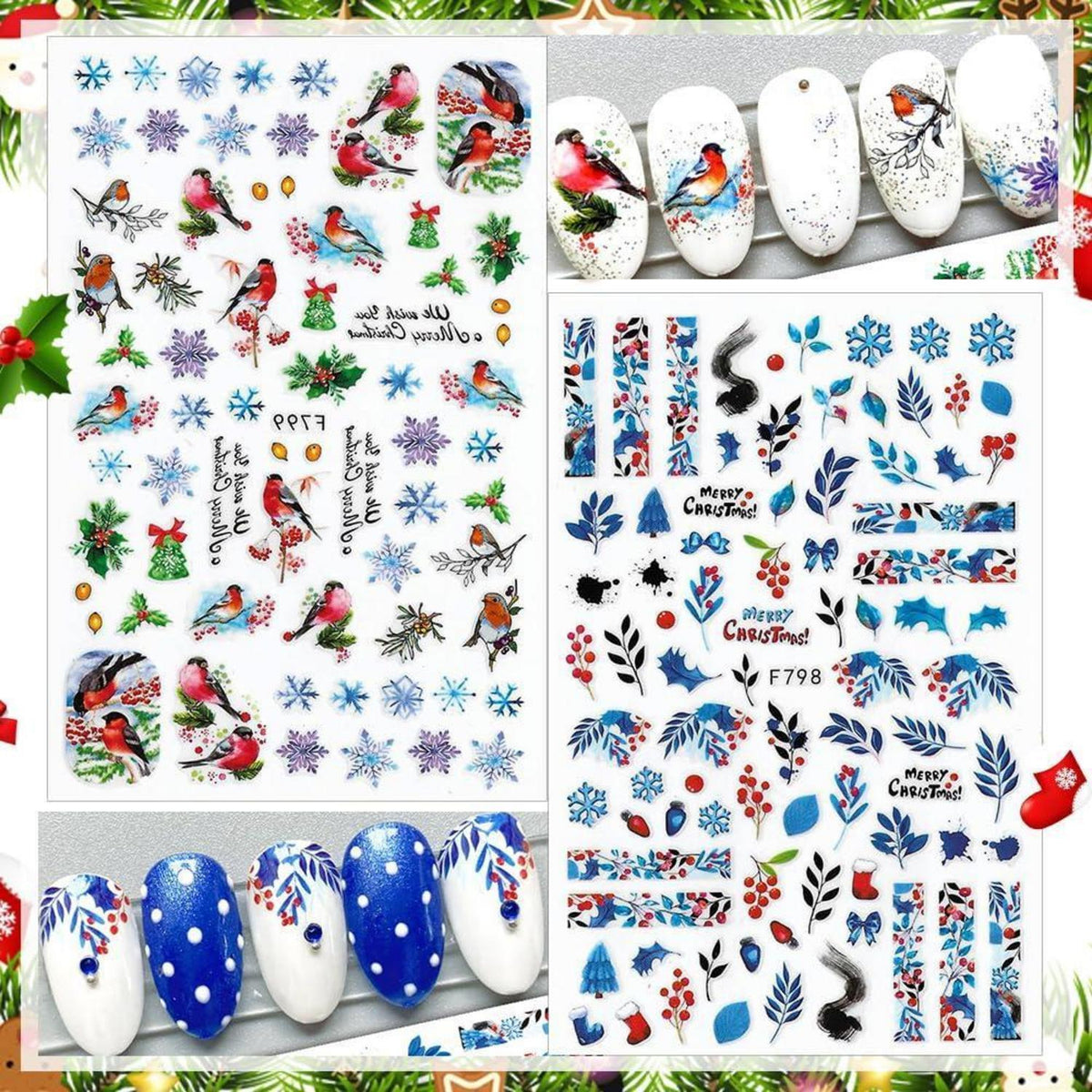 10 Blatt Weihnachts-Nagelsticker Set Schneeflocken & Weihnachtsmann