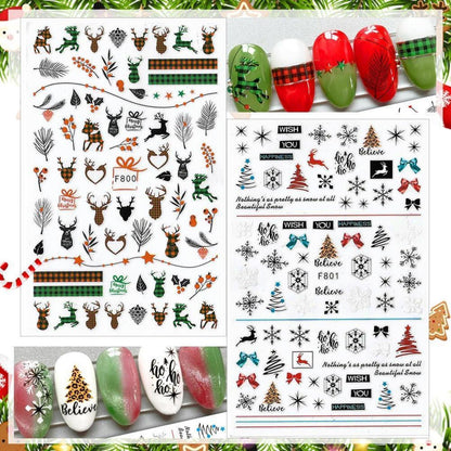 10 Blatt Weihnachts-Nagelsticker Set Schneeflocken & Weihnachtsmann