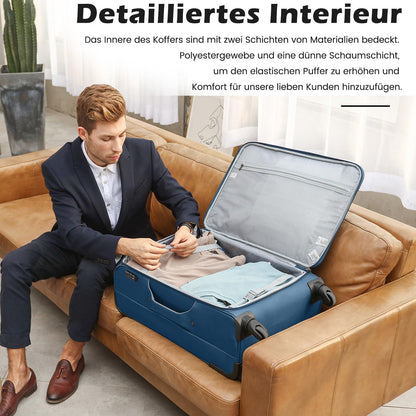COOLIFE Koffer Trolley 2tlg Set Schwarz Blau 4 Rollen TSA-Schloss