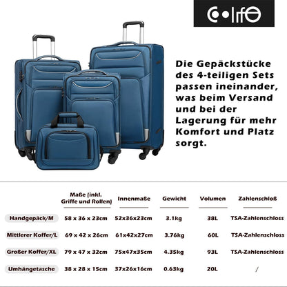 Koffer Set 2tlg Schwarz Stoffkoffer 4 Rollen Handgepäck TSA-Schloss
