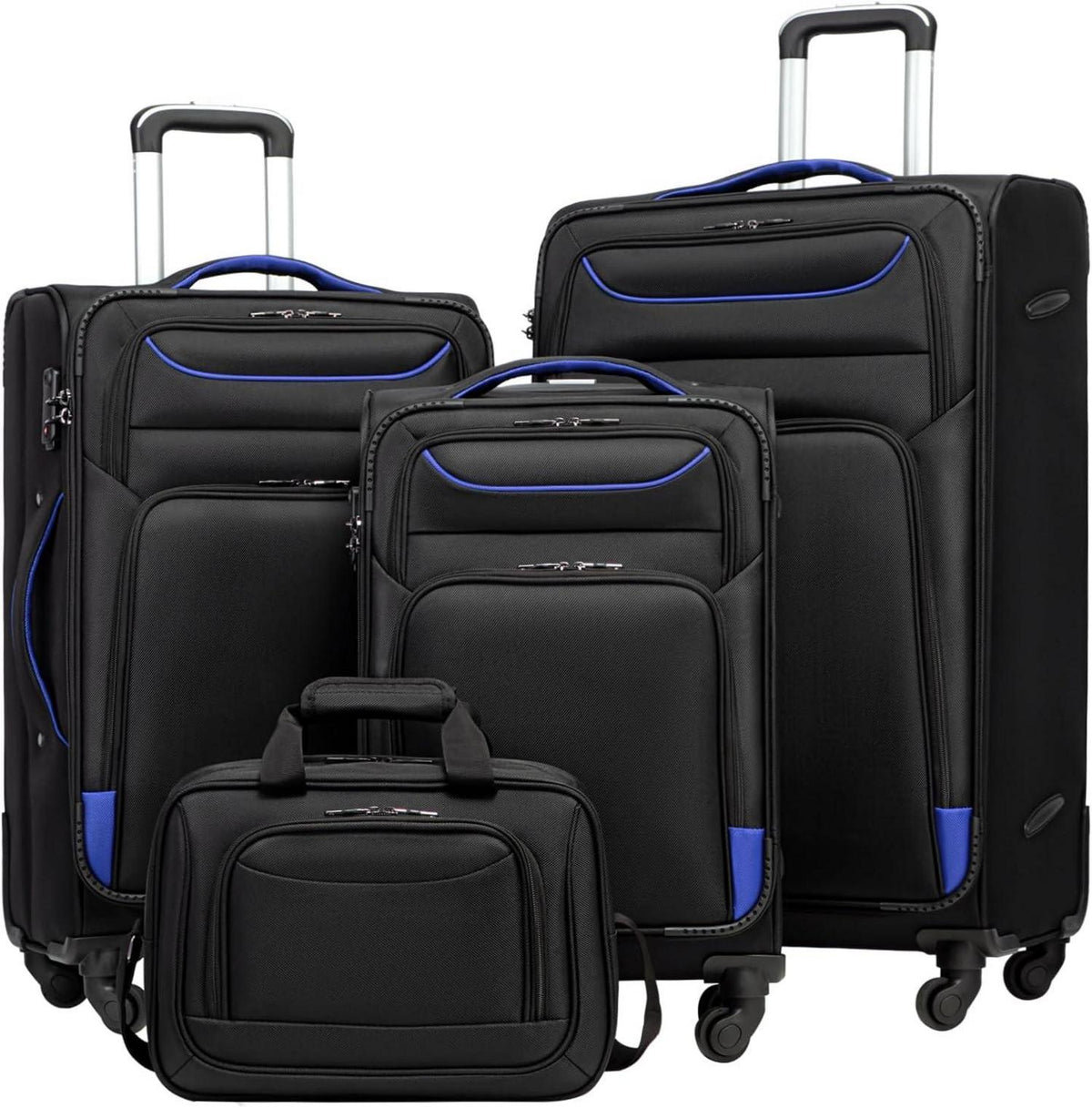 Koffer Set 4tlg mit TSA-Schloss und Umhängetasche Schwarz Blau