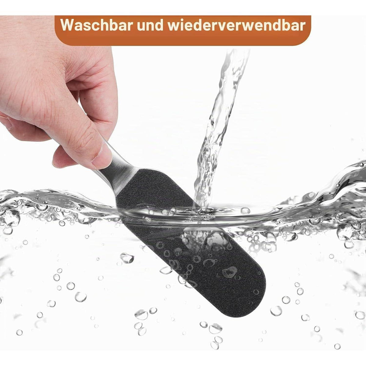 Hornhautfeile Set mit Edelstahlgriff – 50 Pads (25 grob + 25 fein)