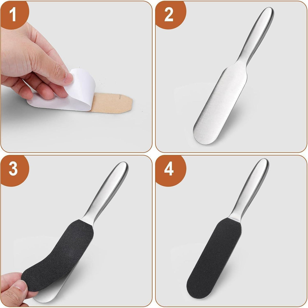 Hornhautfeile Set mit Edelstahlgriff – 50 Pads (25 grob + 25 fein)