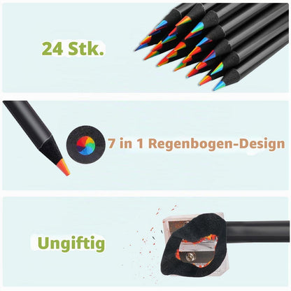 24 Regenbogen Buntstifte 7in1 mit Spitzer – Ideal zum Malen & Zeichnen