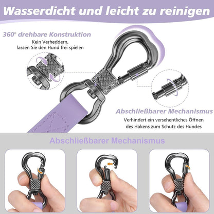 Wasserfeste Schleppleine für Hunde, 10m, Helllila, Abschließbarer Karabiner