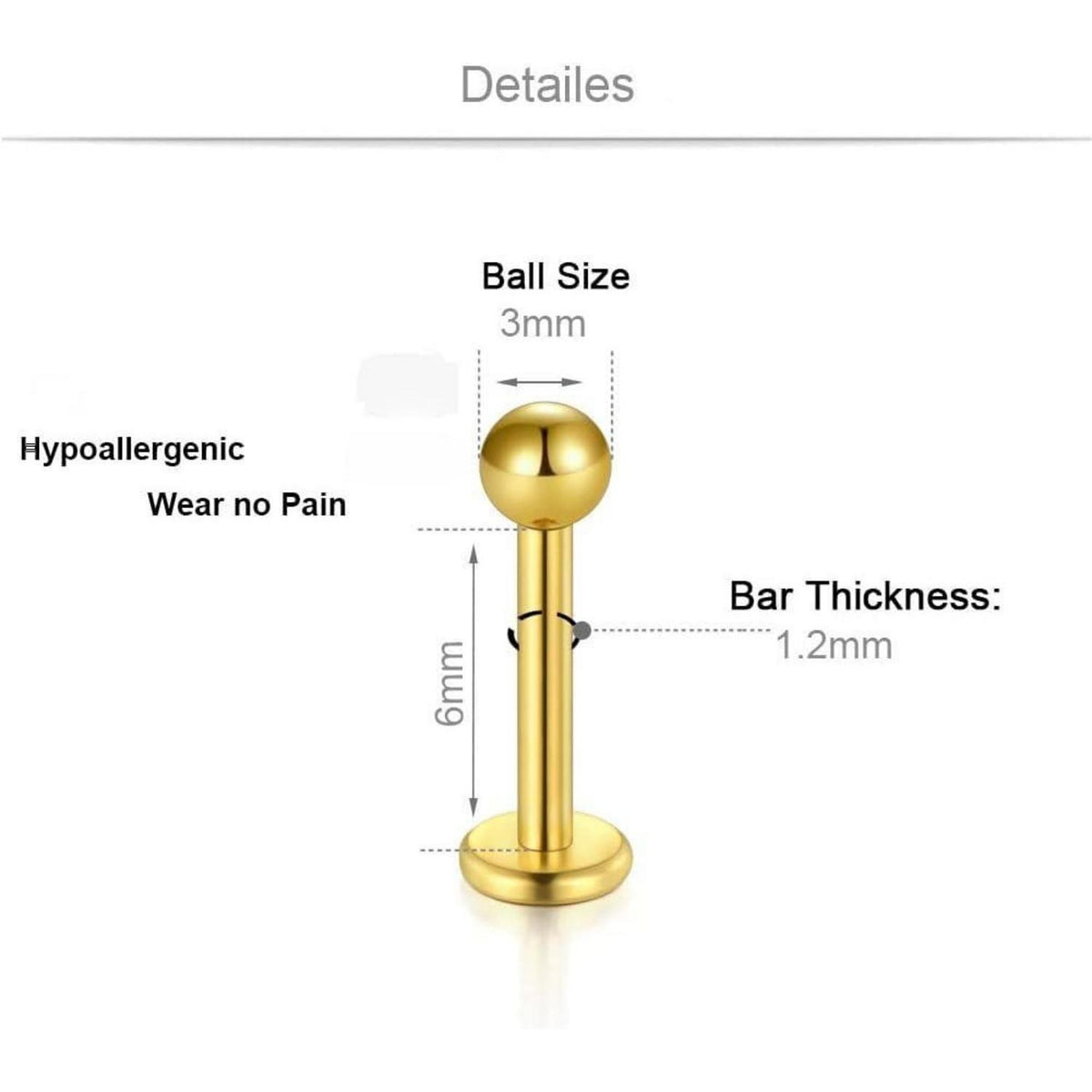 9er Set Labret & Helix Piercing Set Gold 16G Chirurgenstahl