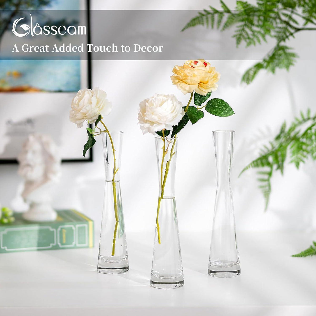Moderne Glasvase 6er Set 24.5cm Hoch Schmal für Blumen