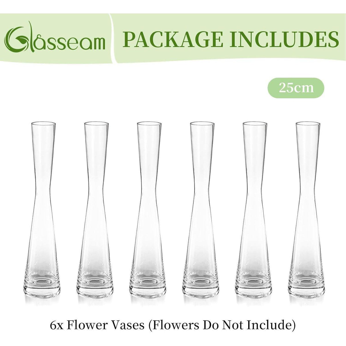 Moderne Glasvase 6er Set 24.5cm Hoch Schmal für Blumen
