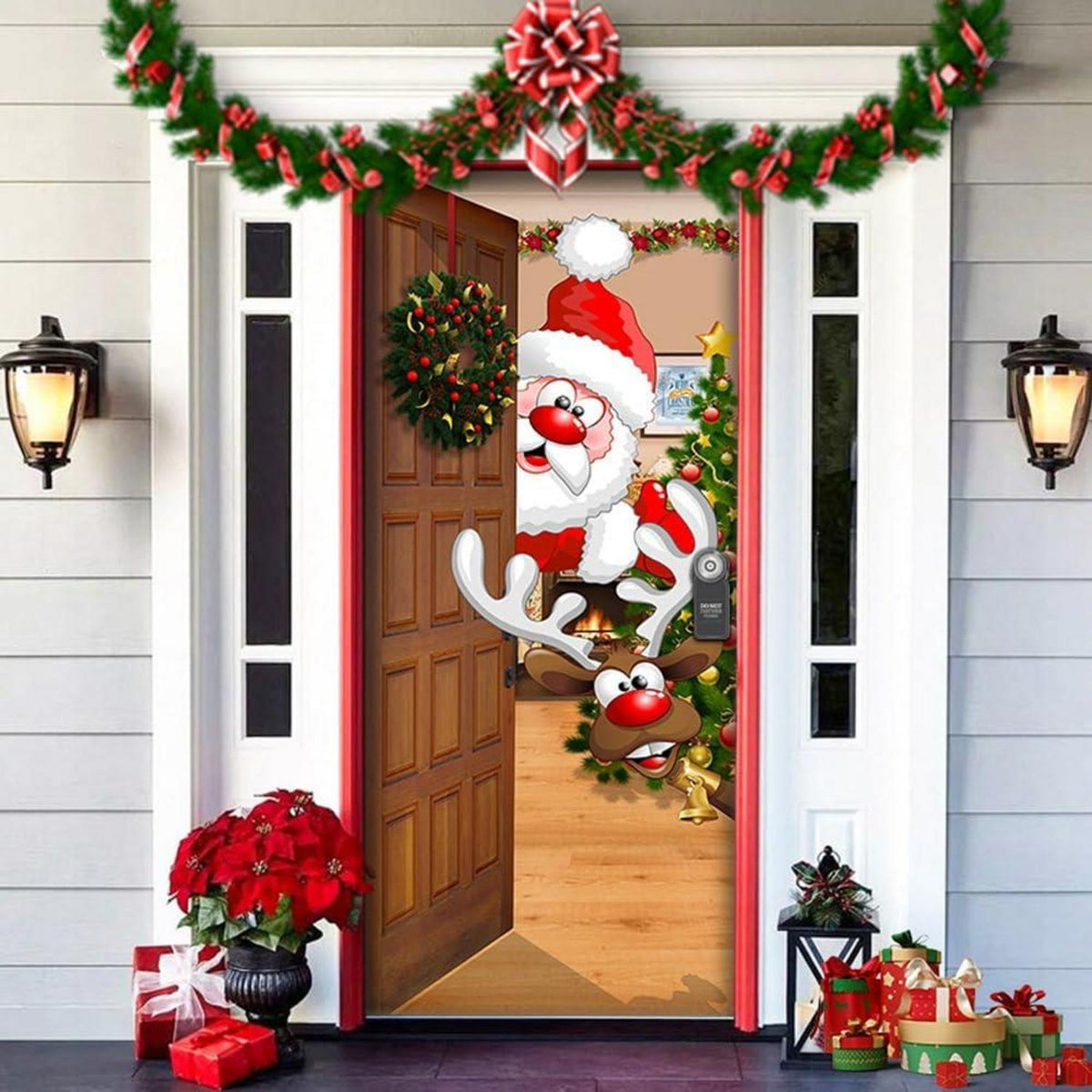Weihnachten Tür Abdeckung Dekoration Weihnachtsmann Elch Hintergrund
