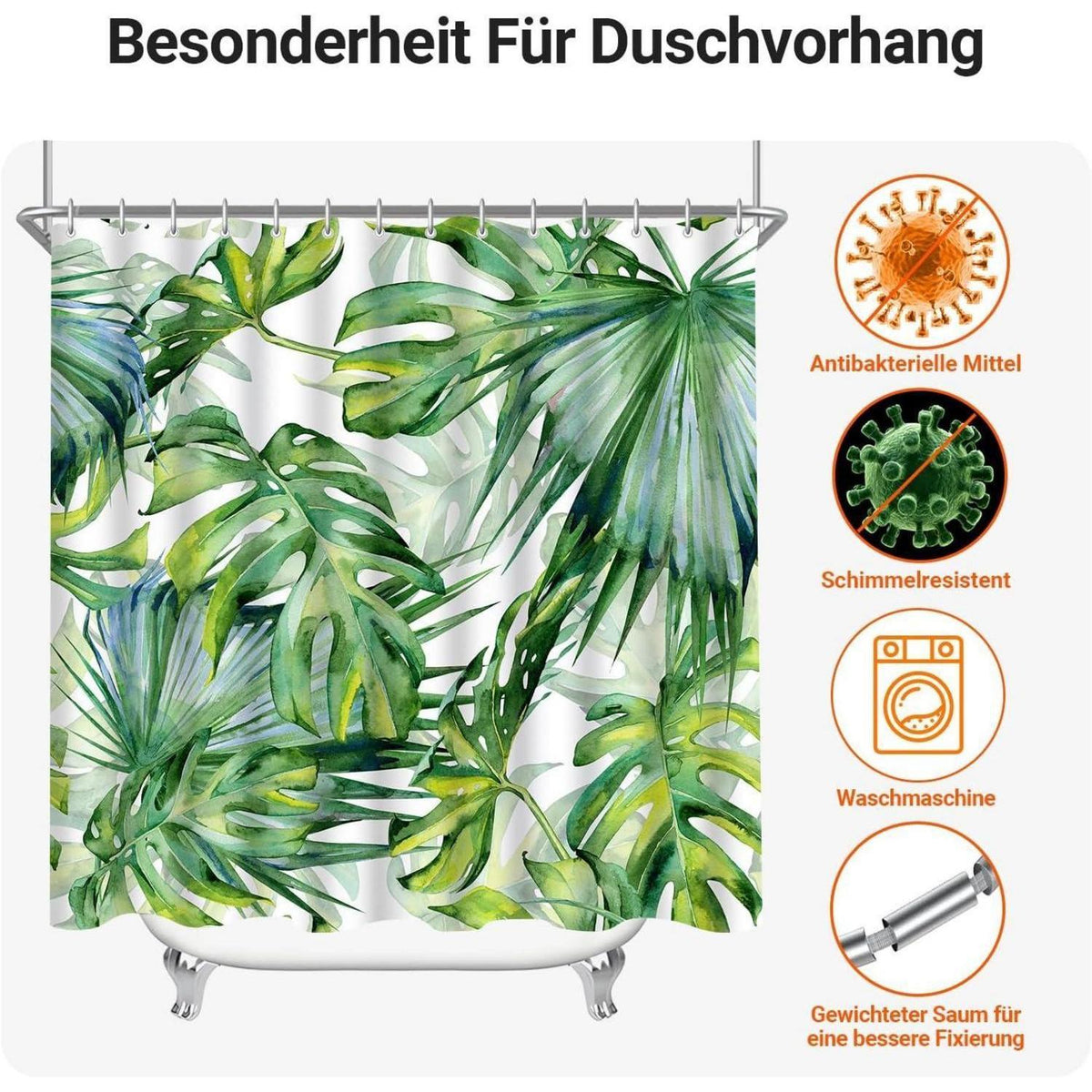 Duschvorhang Grün Blätter 180x200cm Wasserdicht Antischimmel Textil