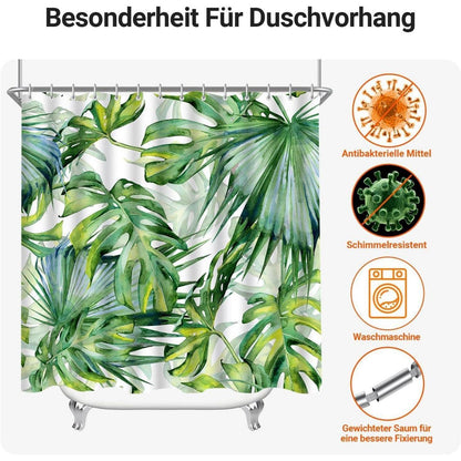 Duschvorhang Grün Blätter 180x200cm Wasserdicht Antischimmel Textil