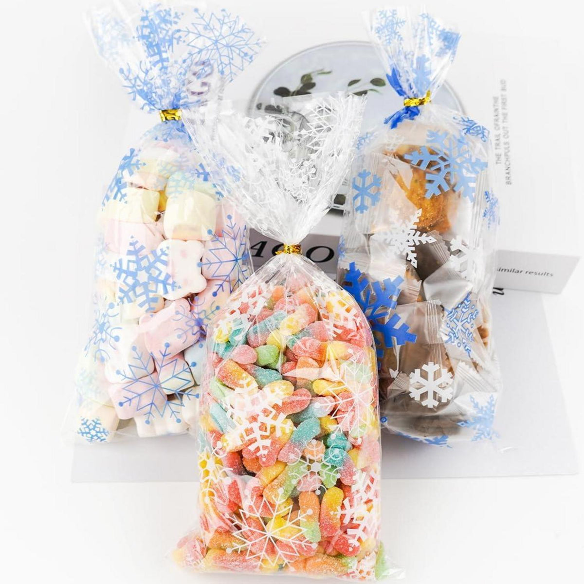 100 Schneeflocke Weihnachten Süßigkeitentüten mit Twist