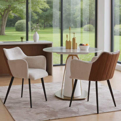 Esszimmerstühle 2er Set Modern Beige Leinen in Lederoptik