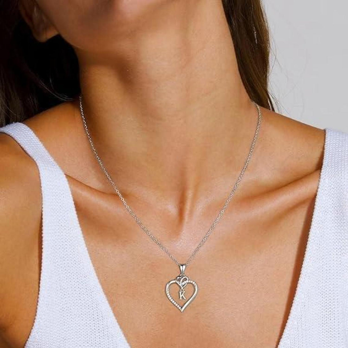 Herz Halskette Damen 14K Gold/Weißgold Vergoldet Zirkonia Anhänger Silber