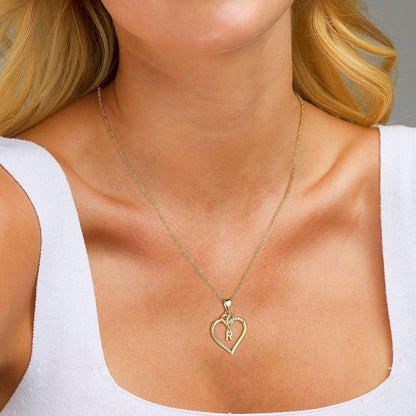 TINGN Valentinstag Herz Initialen Halskette 14K Gold Zirkonia