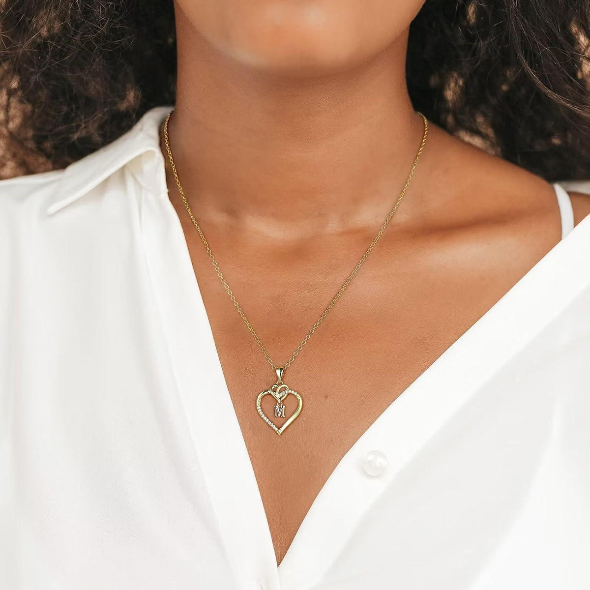 TINGN 14K Gold/Weißgold vergoldete Herz Initialen Halskette Zirkonia - Valentinstag Geschenke für Frauen