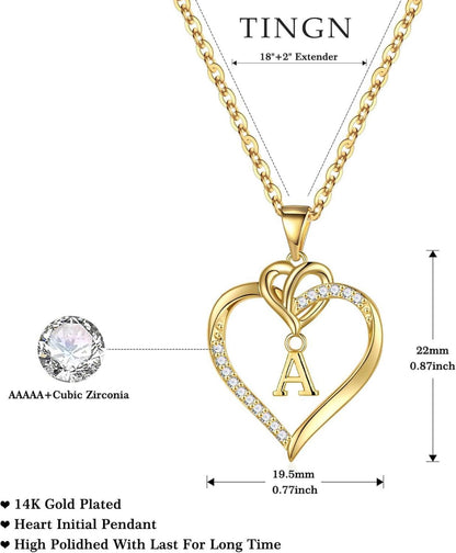 Herz Initialen Halskette 14K Gold Herz Buchstaben Kette Zirkonia Valentinstag