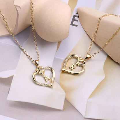 Valentinstag Geschenke Herz Initialen Halskette Zirkonia 14K Gold