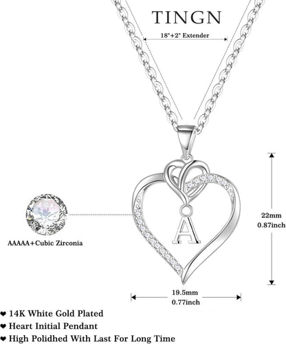 Valentinstag Geschenke Herz Initialen Kette 14K Gold Silber Zirkonia