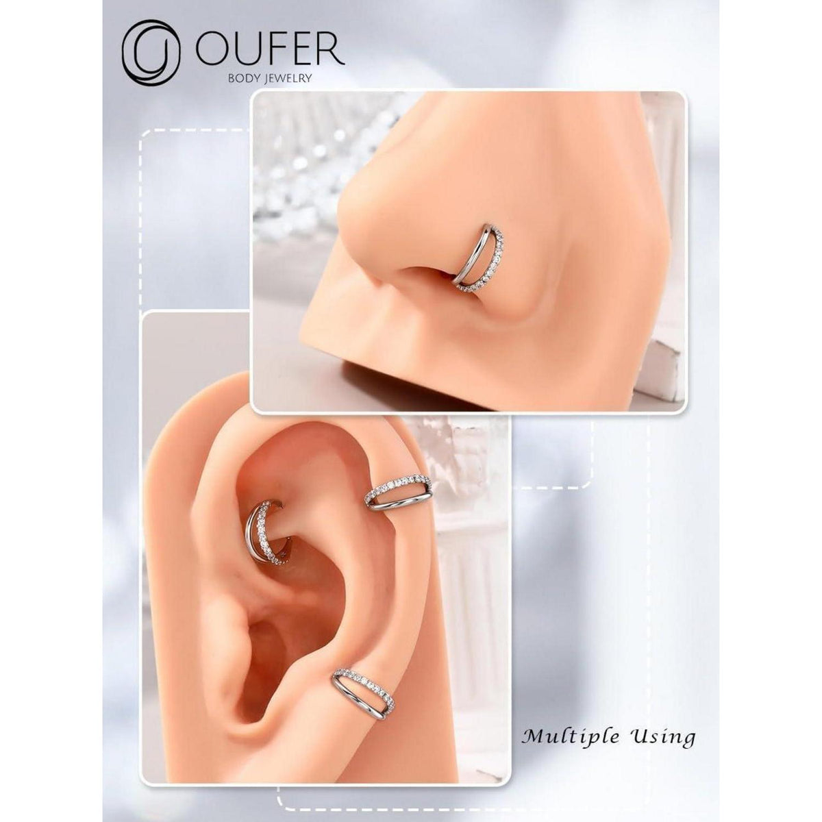 Nasenring 20G Klar/Blau/Rosa CZ 8mm Edelstahl Knorpel Ohrpiercing