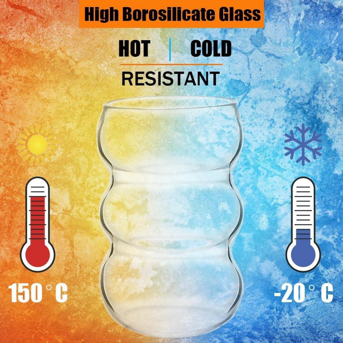 4er Set Trinkglas 550ml gerippte Wave Longdrink Cocktail Eiskaffee