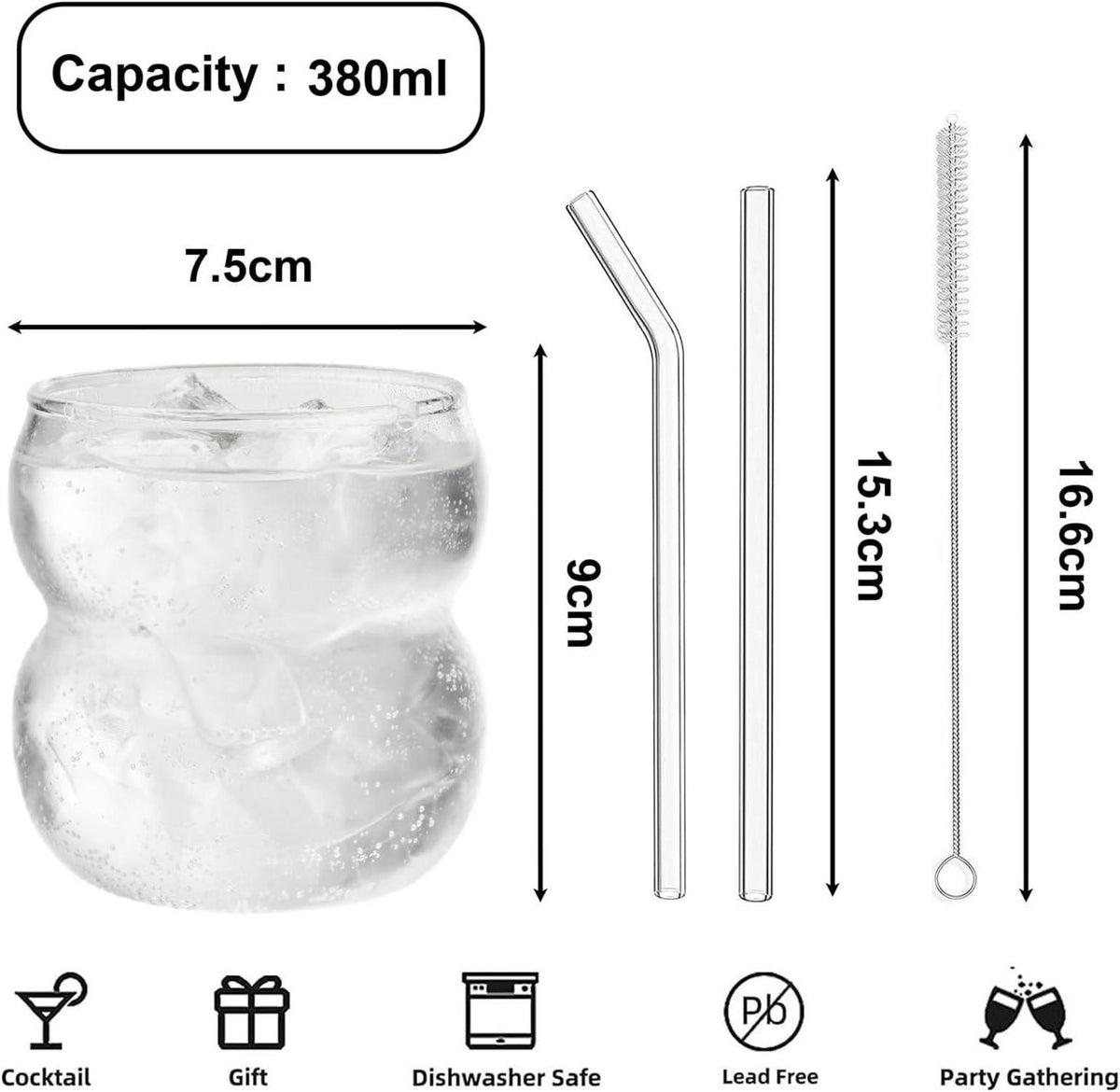 4er Set Trinkglas 380ml geripptes Wavelongdrinkglas