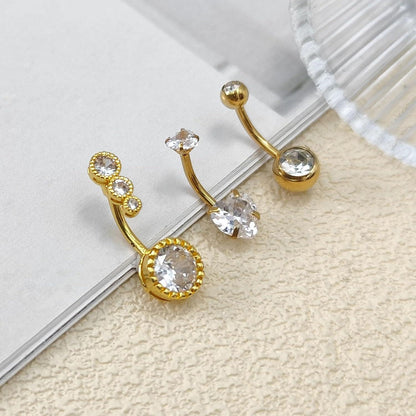 3er Set Bauchnabelpiercing Edelstahl Zirkonia Gold 8mm