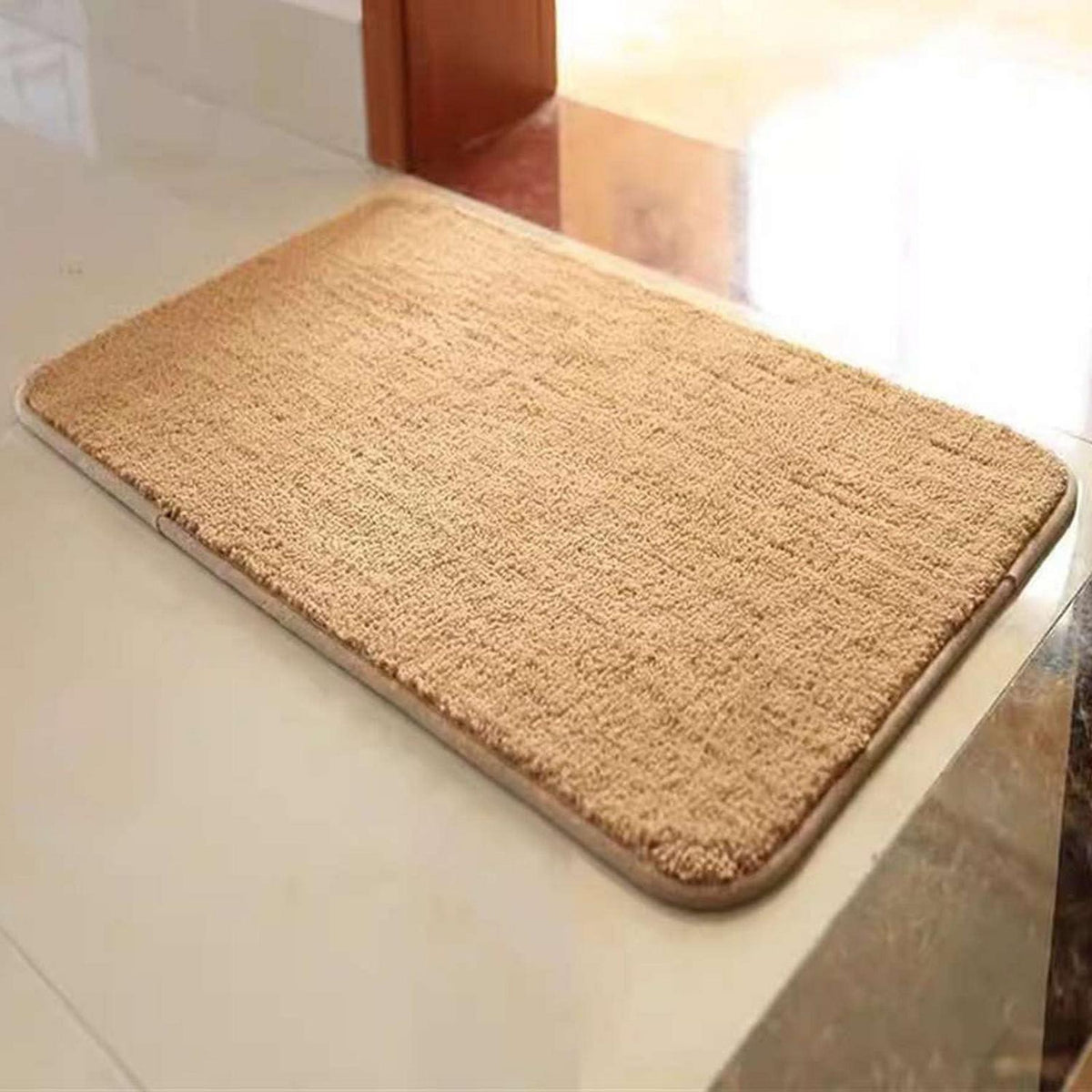 Rutschfester Badezimmerteppich flauschig 100x150 cm Khaki