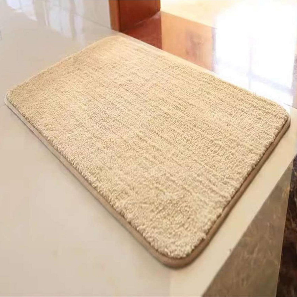 Rutschfester Badezimmerteppich flauschig, Beige 110x140 cm