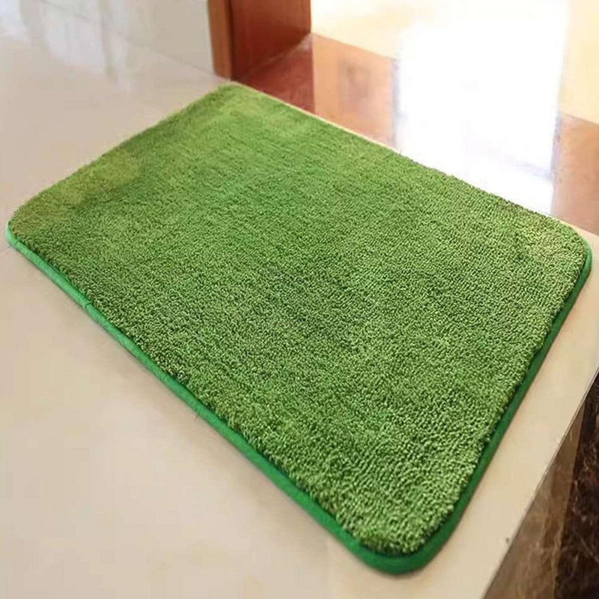 Rutschfester Badezimmerteppich flauschig, Grün 110x180 cm