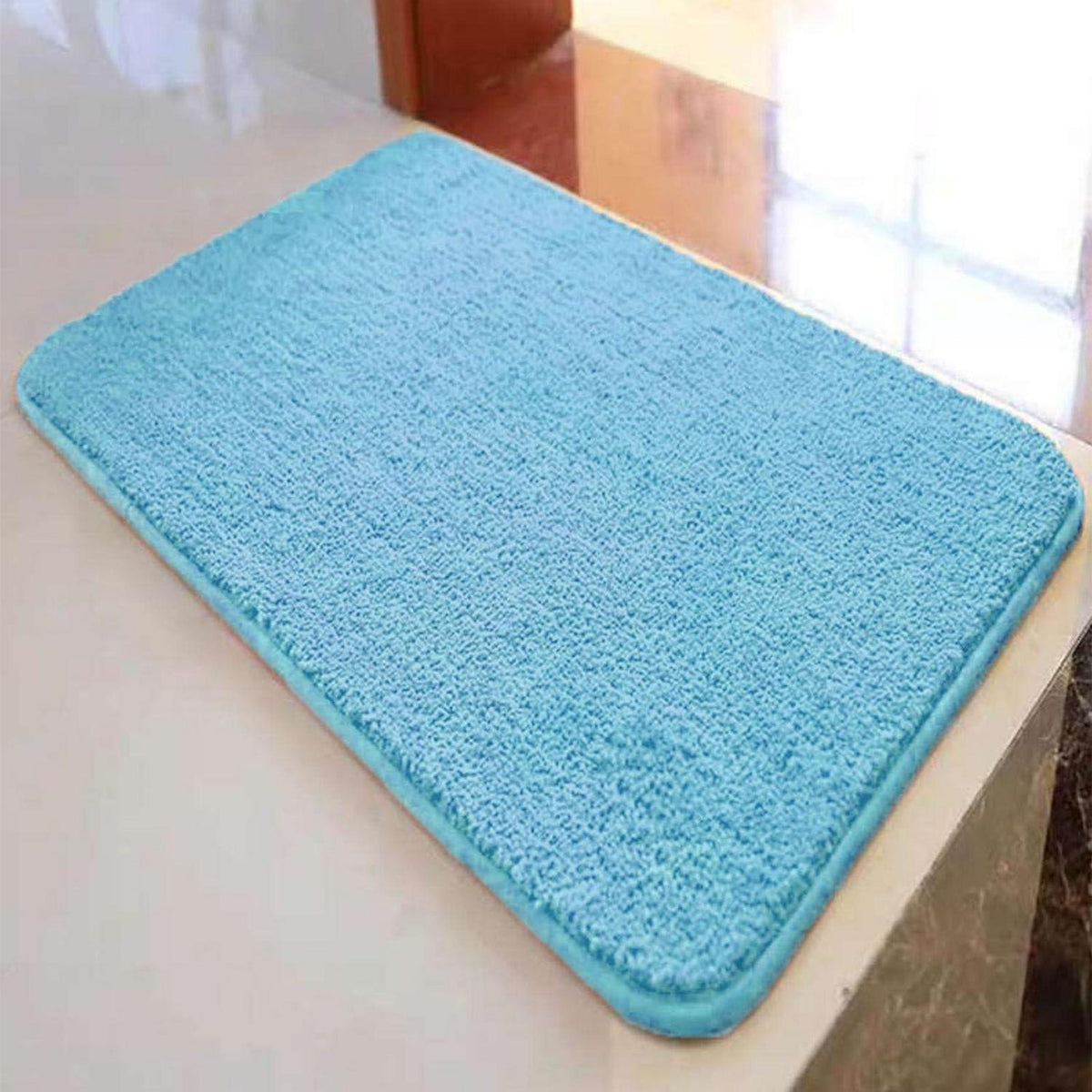 Rutschfester Badezimmerteppich flauschig Himmelblau 100x130 cm