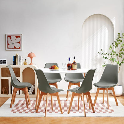 Esstisch Set mit 6 Stühlen – Weißer Tisch & Grau Stühle 110cm